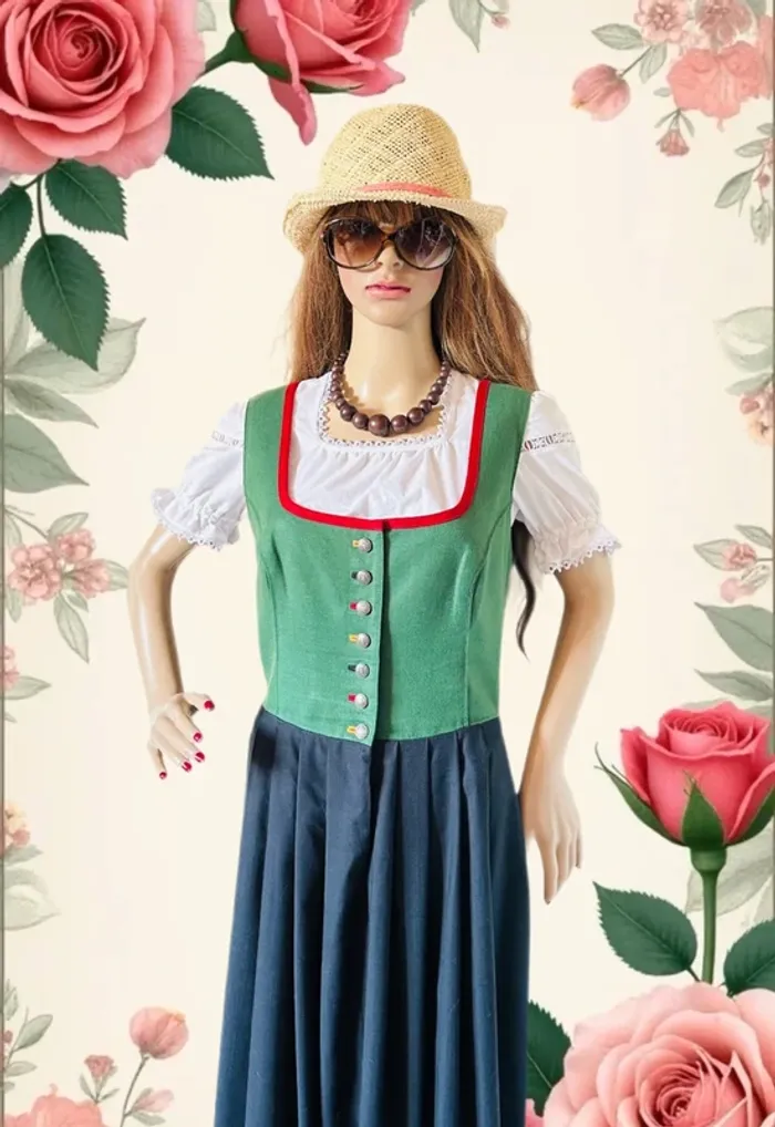 🌿💐Robe vintage traditionnelle Dirndl XL/42 cottagecore Oktoberfest Trachten Austrian long dress💐🌿 - photo numéro 2