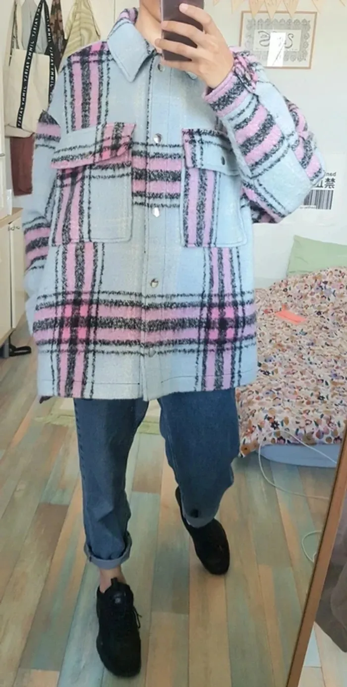 Sur chemise laine à carreaux bleu rose noire pimkie - photo numéro 2