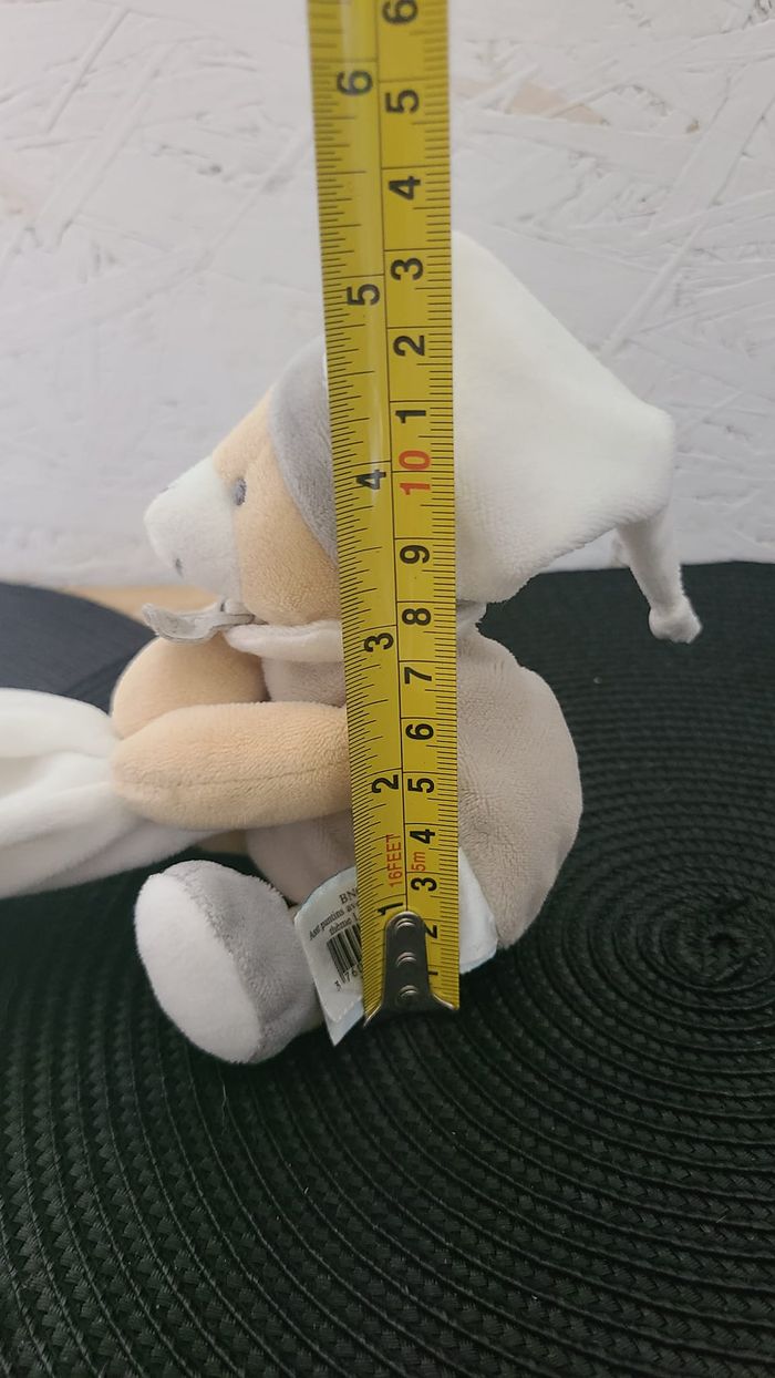 Doudou Ours bonnet beige gris étoile lune luminescent Baby Nat Babynat - photo numéro 4