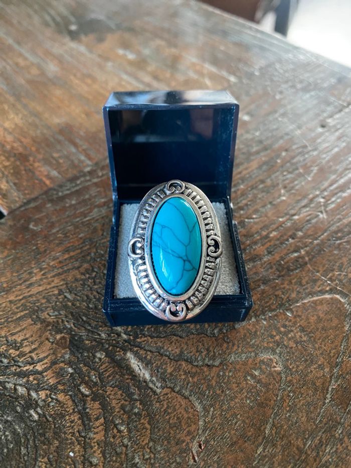 Magnifique bague réglage avec turquoise - photo numéro 3