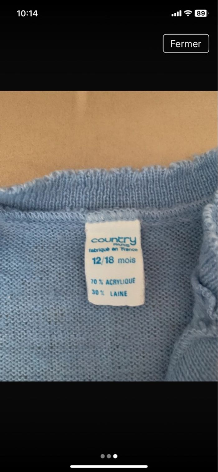 Gilet bleu ciel  en taille 12 /18 mois, de marque Country. - photo numéro 3