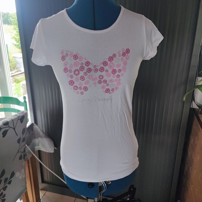 T-shirt manches courtes blanc imprimé papillon in extenso 14 ans 34 XS