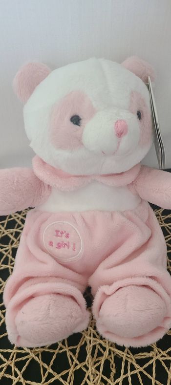 doudou ours panda rose et blanc assis sidj - peluche ourson it's a girl 22 cm