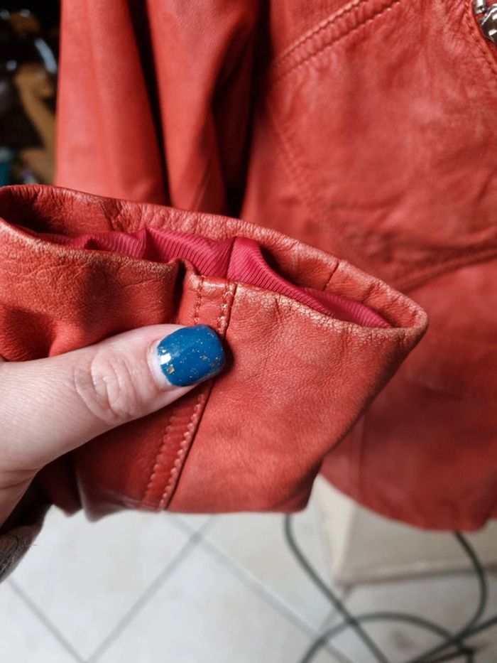 Veste en cuir couleur orange rouille - photo numéro 4