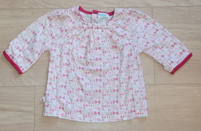 Tee-shirt Manche longue blanc imprimé rose gris
