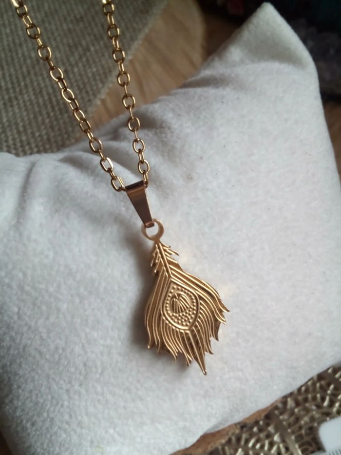 Collier plume de paon acier inoxydable