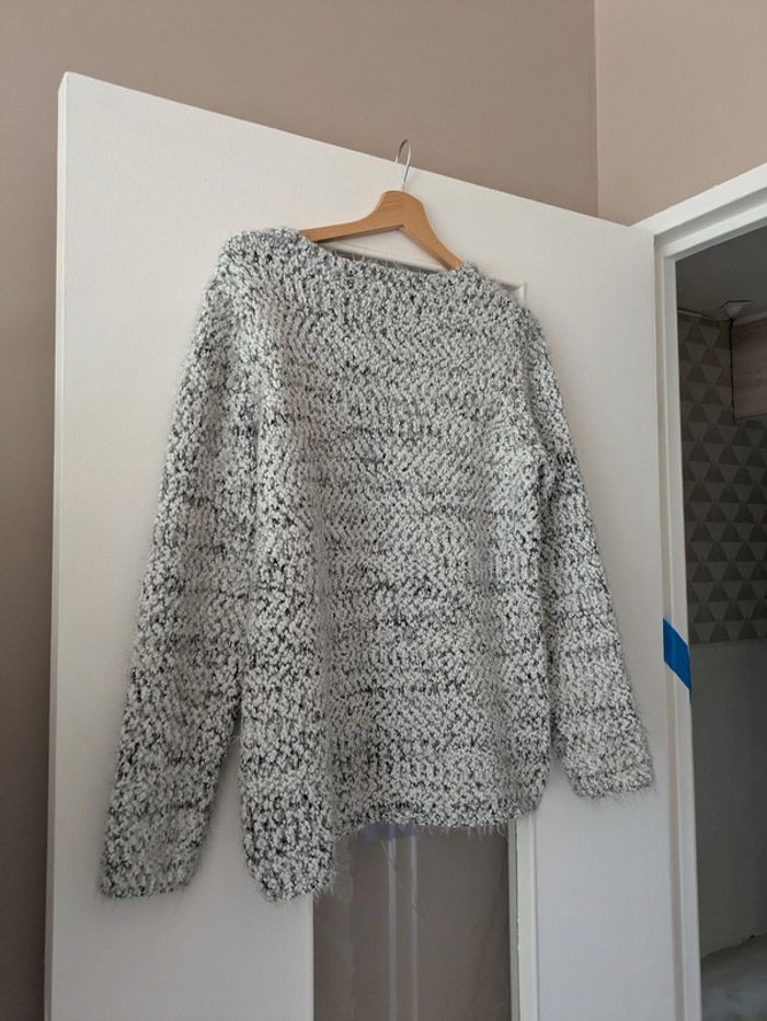 Magnifique pull à poils blanc et noir chiné Mosquitos taille L - photo numéro 3