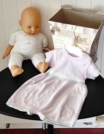 Barboteuse short bébé fille 3 mois – rayée rose/blanc/gris