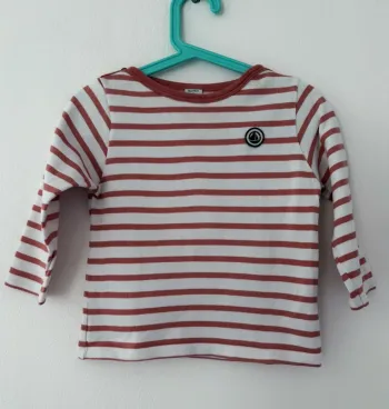Petit Bateau - Marinière Blanche & Corail Taille 36 mois/95 cm