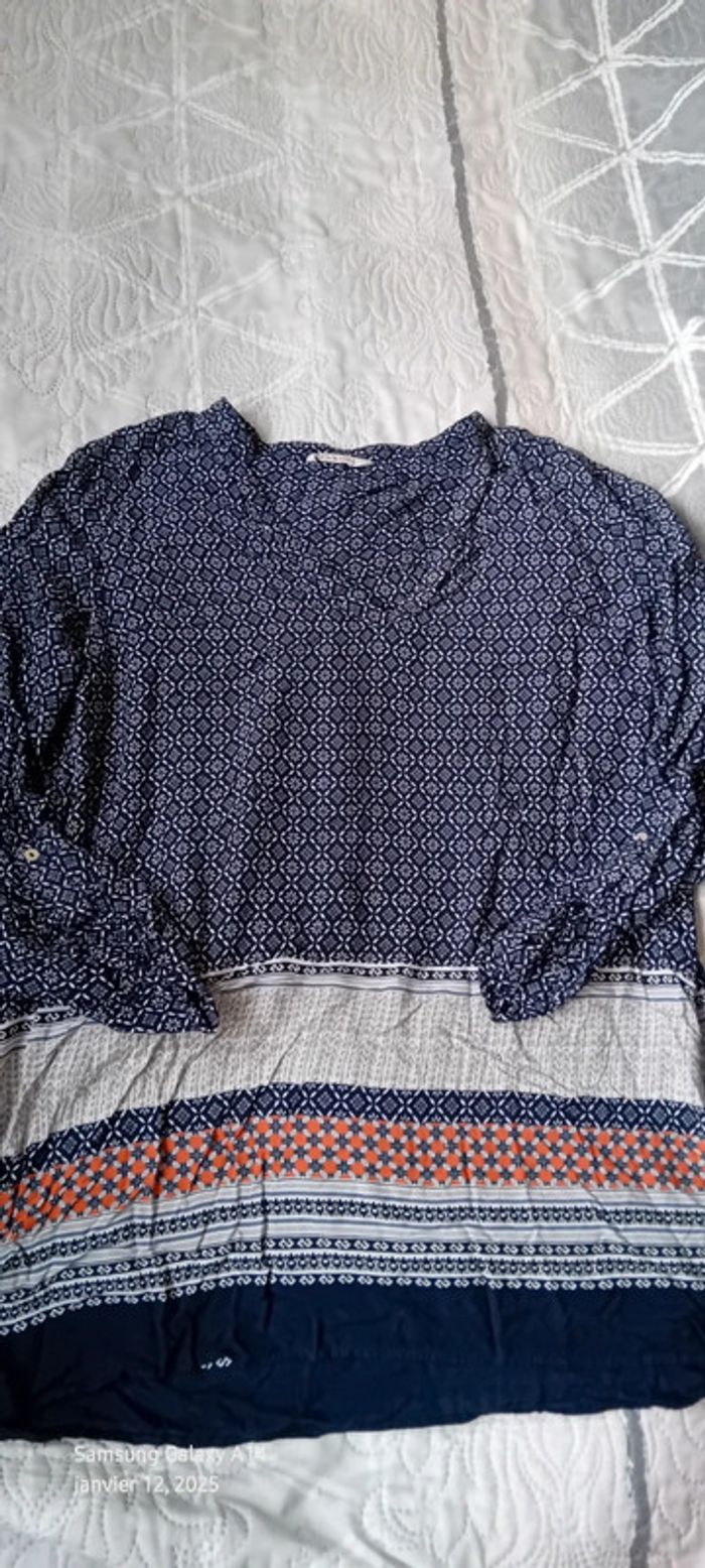 Tunique longue esprit bohème motif mosaïque bleu femme XL camaïeu - photo numéro 7