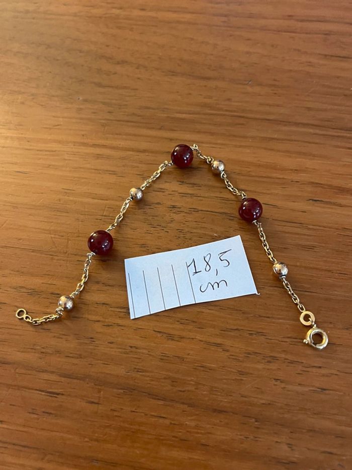 Bracelet doré vintage avec perles dorées et pierres rouges L: 18,5 cm - photo numéro 7