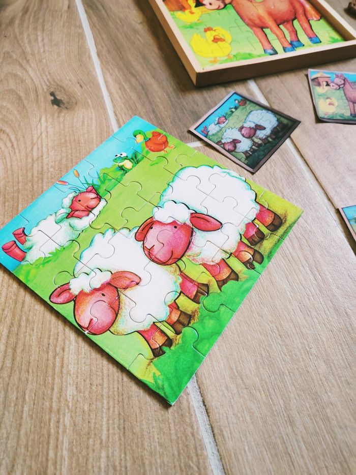 🐴Coffret Puzzles 3 en 1  les animaux à la campagne en bois marque Gerardo Toys - photo numéro 3