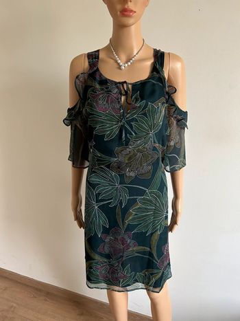 Robe verte foncée et imprimée avec épaules dénudées Morgan taille 40 comme neuve