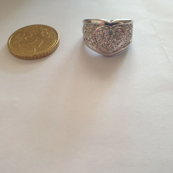 Sublime bague rhodium neuve coeur strass - photo numéro 5