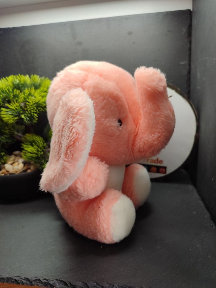 Doudou Ancien Vintage Éléphant assis ajena Rose blanc peluche Saumon Plush - photo numéro 2