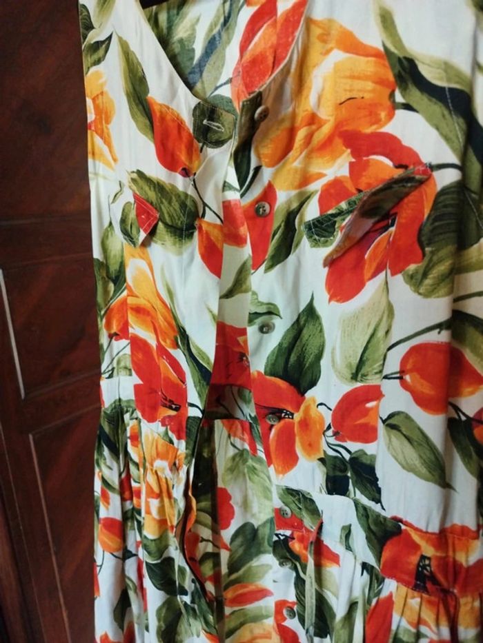 Robe longue blanche fleurie taille S/36 vintage dress floral - photo numéro 7