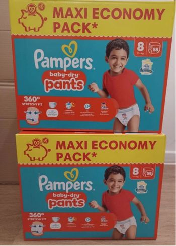 2 cartons Pampers baby dry taille 8 pants