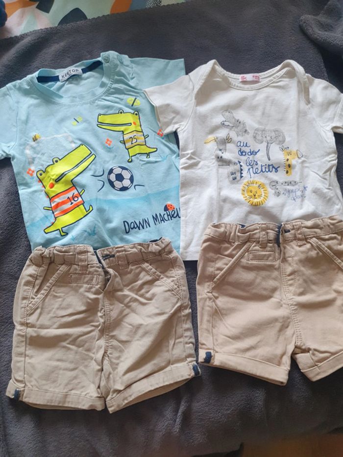 Lot 2 t shirts + 2 shorts 18 mois