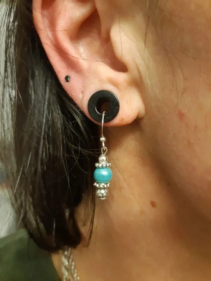 Boucles d'oreilles fantaisies céramique turquoise - photo numéro 4