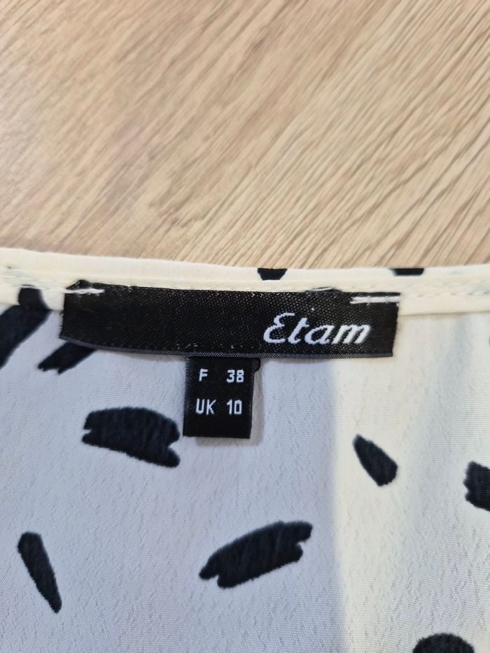 Chemisier blanc tacheté noir manches 3/4, Etam, taille 38. - photo numéro 3