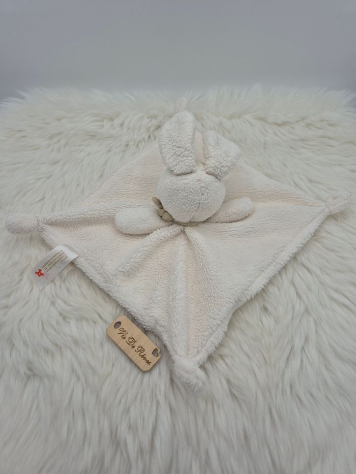 Doudou plat lapin blanc beige Bandana Nicotoy - photo numéro 4