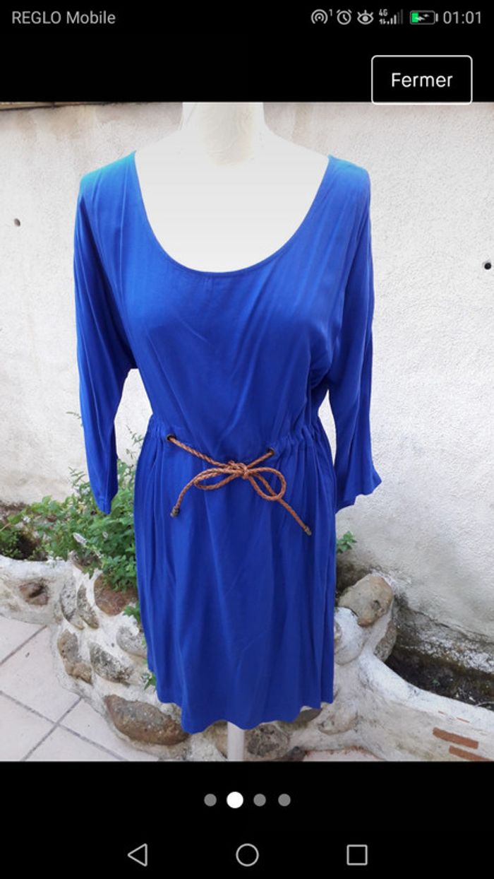 Robe droite bleue électrique en coton léger - photo numéro 2