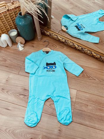 Taille 6 mois pyjama fin garçon Kiabi bleu turquoise * petit chat * 💙