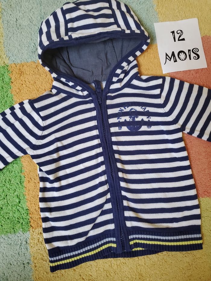 Veste marinière avec capuche garçon- 12 mois - orchestra - TBE - photo numéro 2