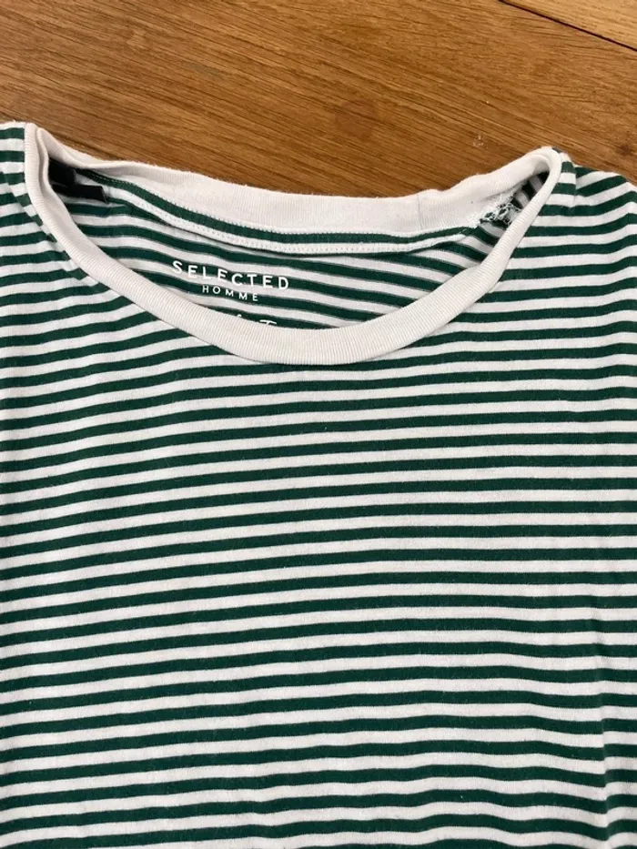 T-shirt selected rayé vert et blanc - photo numéro 2