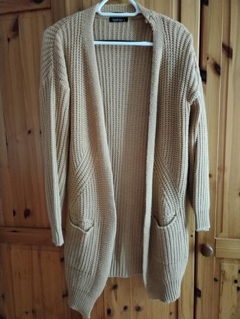 Gilet long beige grosses mailles
