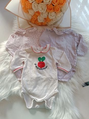 Lot de 3 bodies col claudine bébé fille