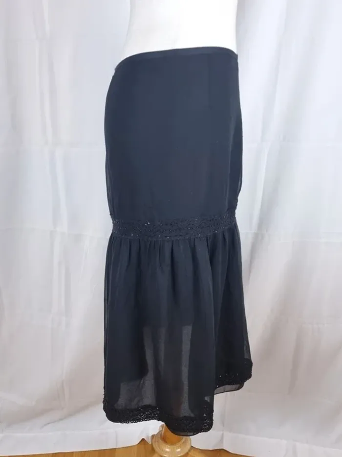 Massimo Dutti Jupe noire Silk voile détails sequins mi longue T38/M - photo numéro 5