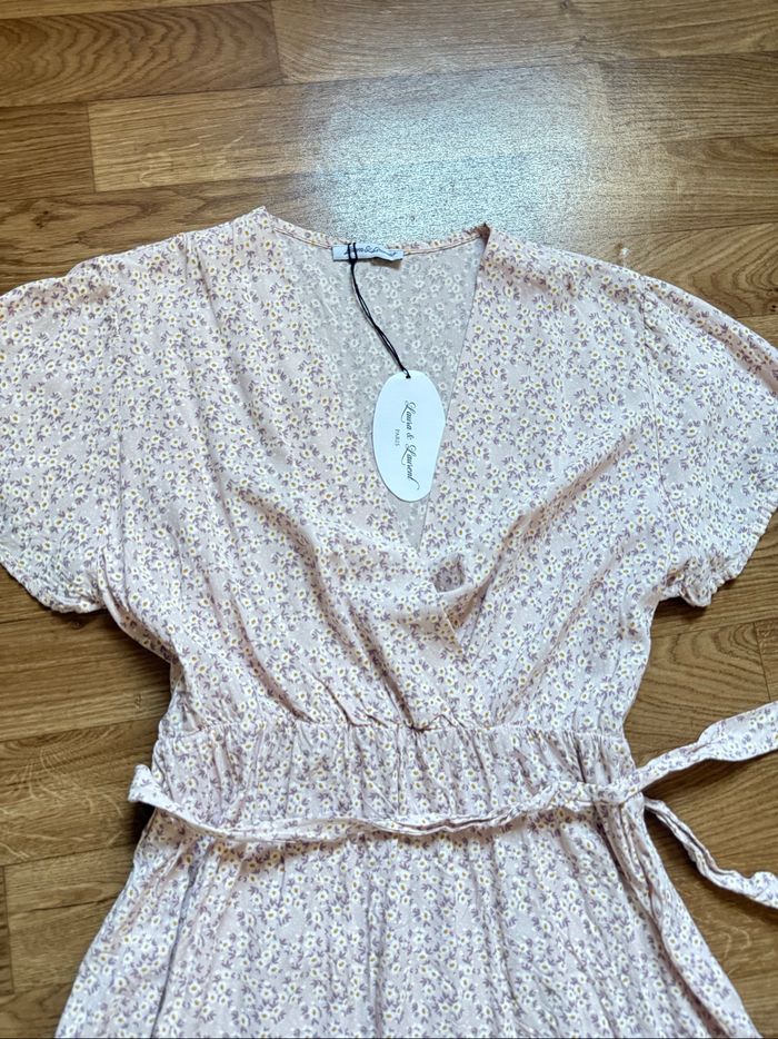 Robe Évasée Fleurie Neuve en Coton Lila - photo numéro 2