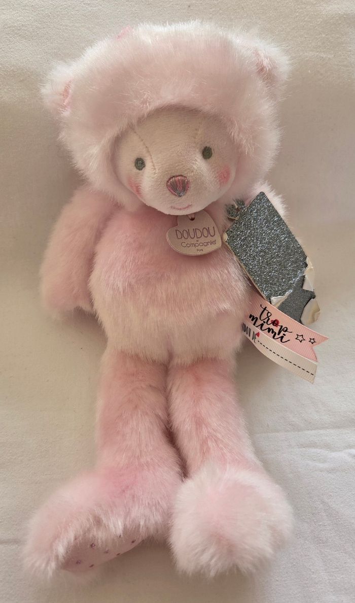 Doudou et compagnie peluche ours rose - Trop Mimi - 30 cm