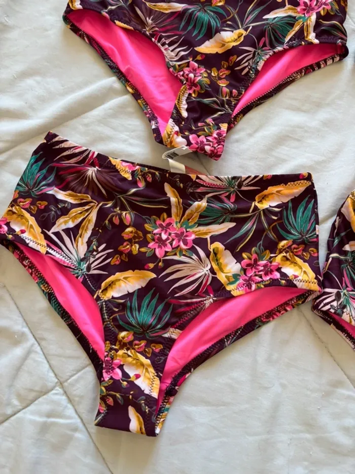 Lot 6 bas de maillot de bain bikini violet rose motif feuillage fleurie Penti taille XS/34 neuf - photo numéro 2