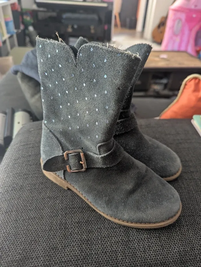 Bottes en cuir retourné bleu marine taille 31 Okaïdi