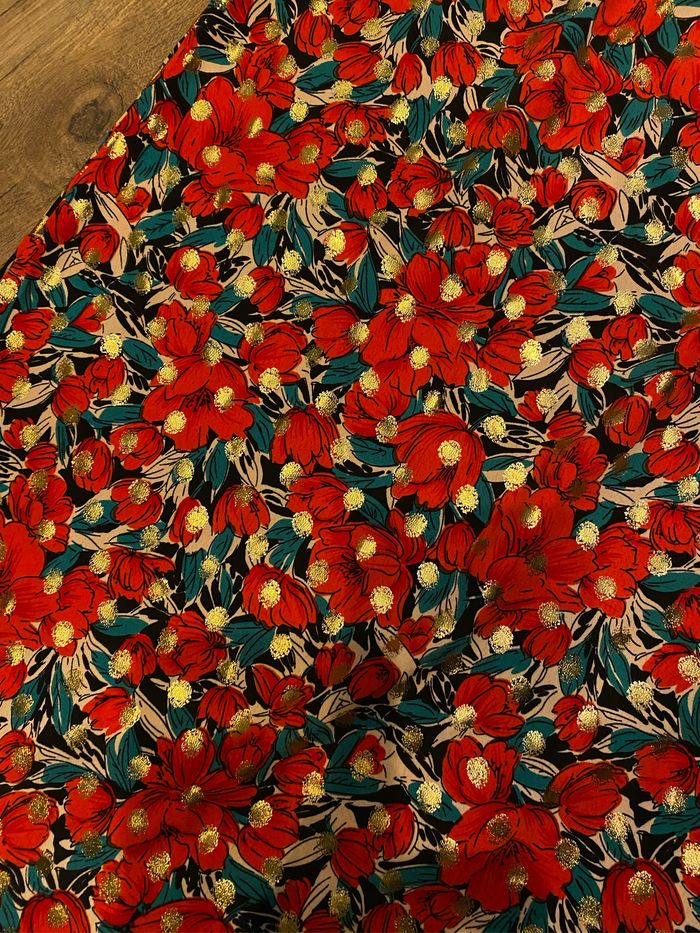 Robe longue vert et rouge coquelicot TS - photo numéro 4
