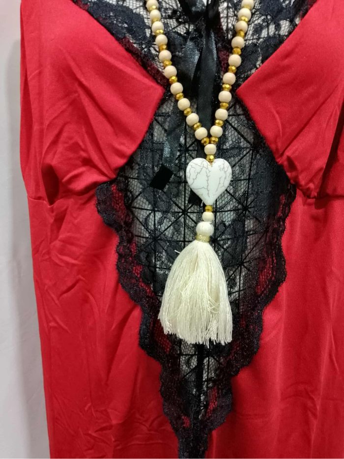Robe nuisette sexy grande taille noire et rouge – dentelle contrastée avec string assorti 💋 - photo numéro 5