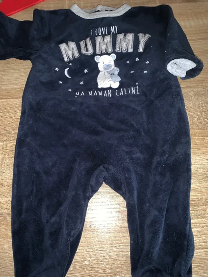 Pyjama bébé velours bleu "I love my mummy" 3 mois