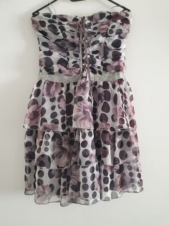 Robe bustier volants et fleurs Sépia M