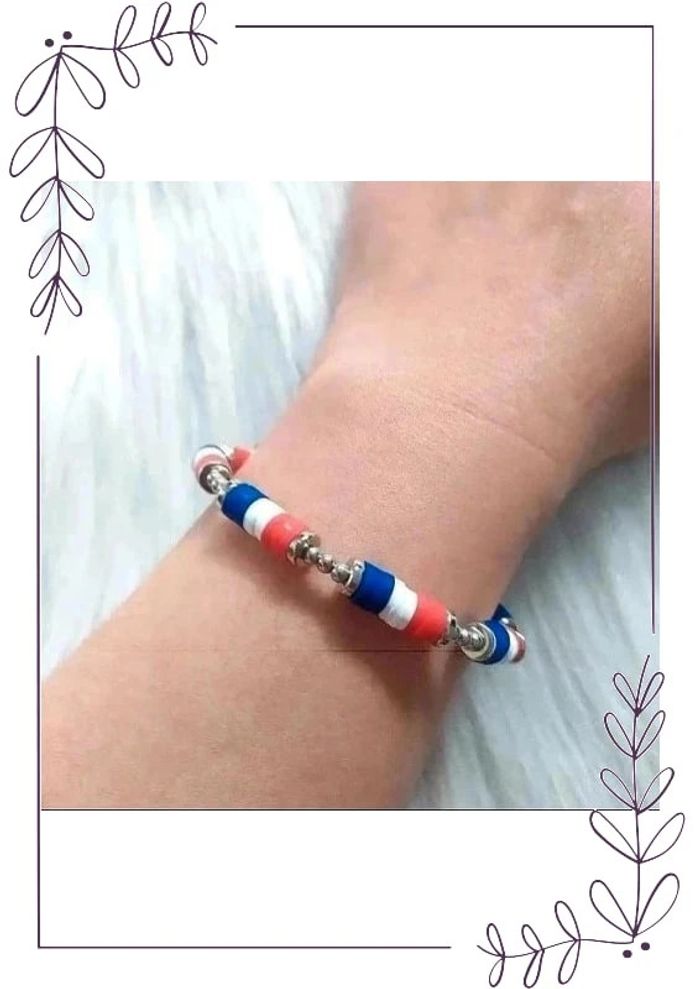 Bracelet perles plates couleurs France mixte bleu blanc rouge - photo numéro 3