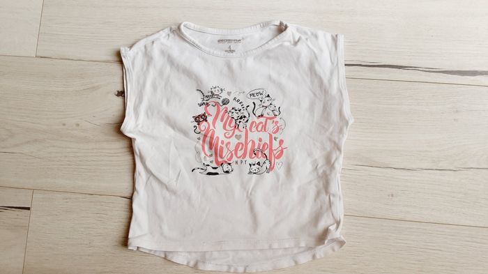 Vêtement fille tee-shirt manches courtes blanc motif chats Orchestra 4 ans