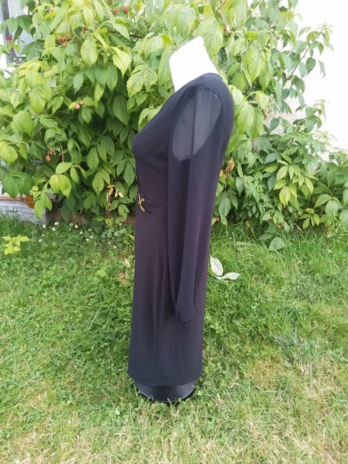 robe noire manches transparentes et boucle dorée taille M cassis - photo numéro 3