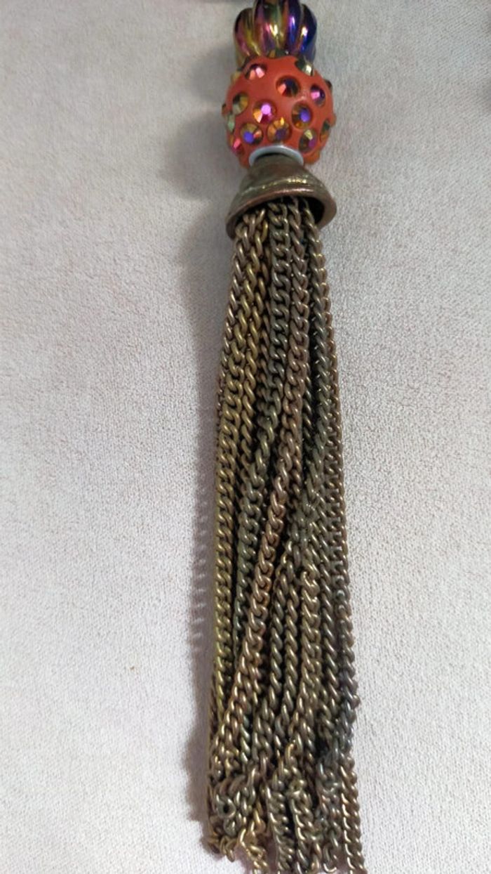 Collier vintage à pampille bronze – Perles prune & métalliques – Style bohème chic - photo numéro 18