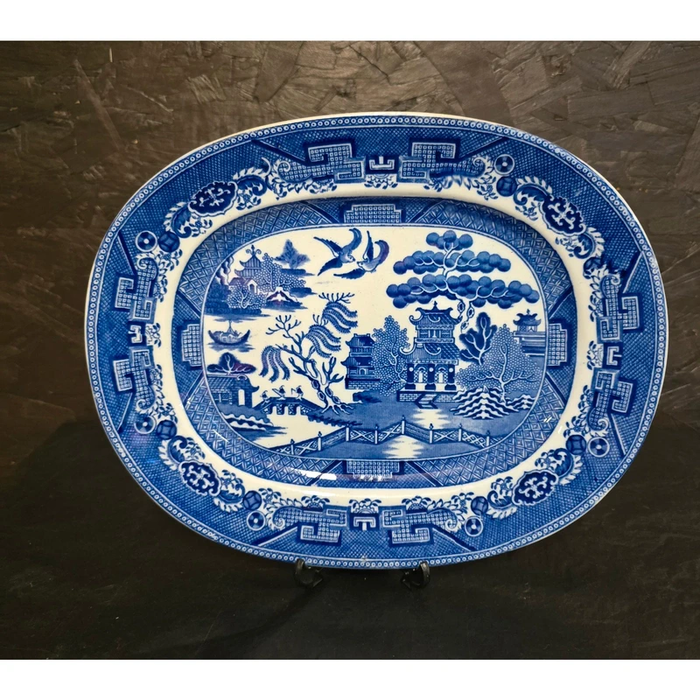 Ancien plateau de transfert bleu du 19ème siècle par E. B. et J. B. L. Angleterre 13,5 « x 11 »