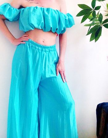 Ensemble fluide femme vert d’eau / turquoise ✨ top + pantalon taille unique
