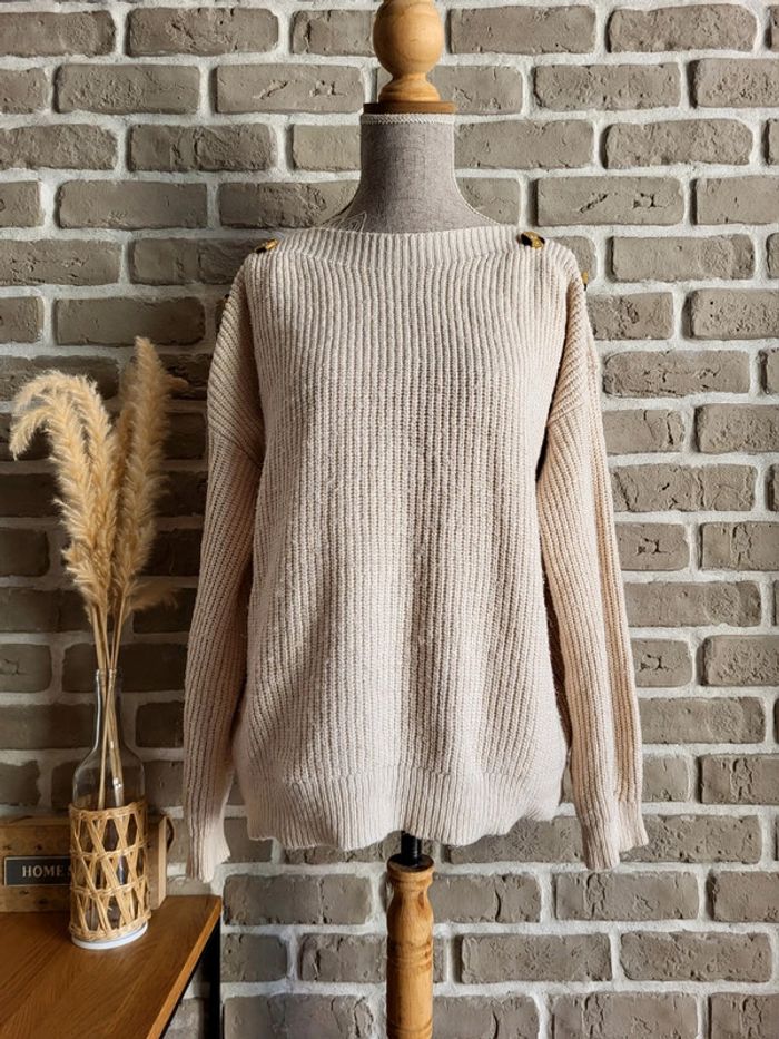 Pull en maille beige boutonné aux épaules Pimkie - photo numéro 2