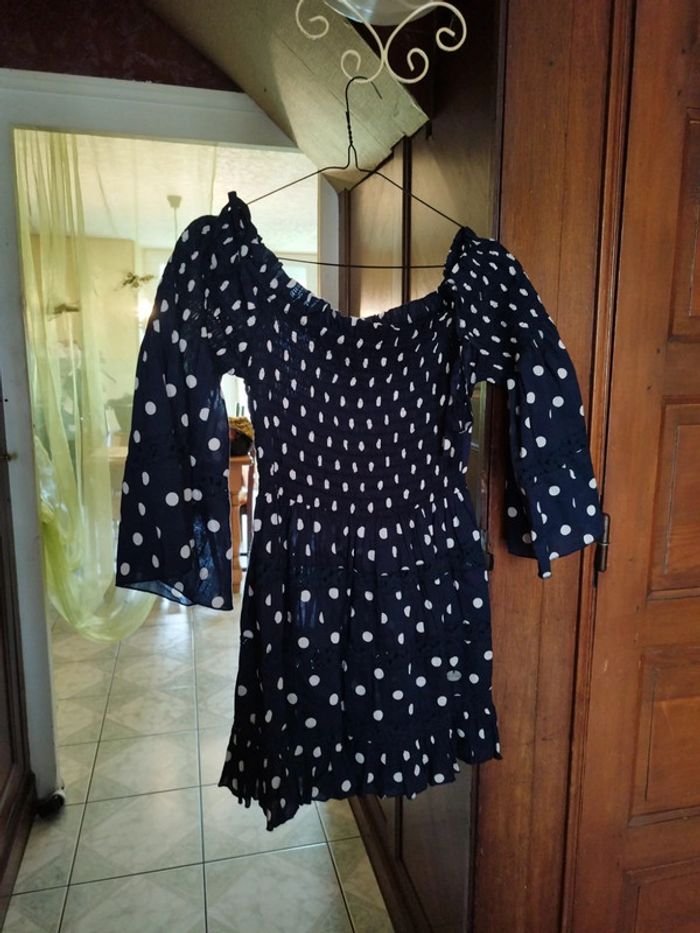 Top bleu marine femme pois vintage S/M y2k
