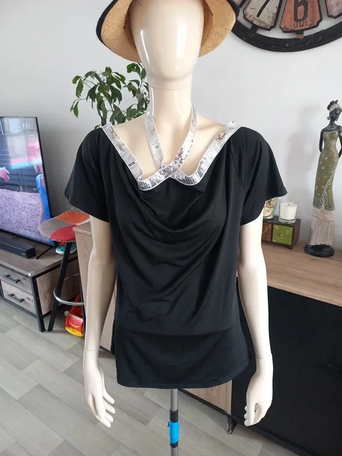 Tee-shirt noir fantaisie femme L - photo numéro 2