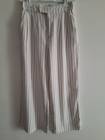 Pantalon en lin Stradivarius T36 rayé blanc et gris